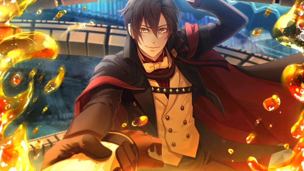 Arsene Lupin pulling the viewer by the arm towards him. Luppin is smiling mischievously and his cape is billowing.