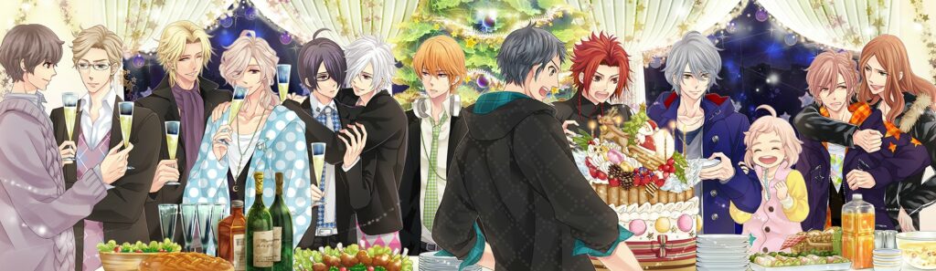 A long CG image of all 13 brothers celebrating Christmas.