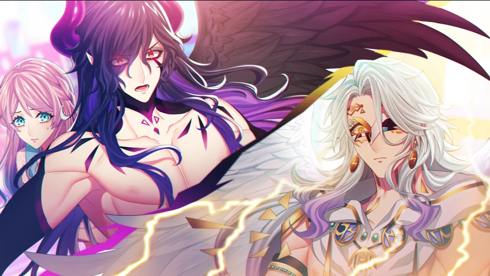 Allan, in his demonic form, attempting to protect Lynette from the god Jupiter.