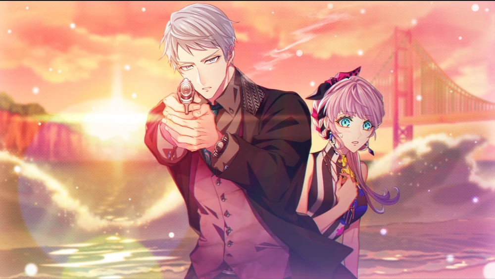 Shelby protecting Lynette and firing a gun.