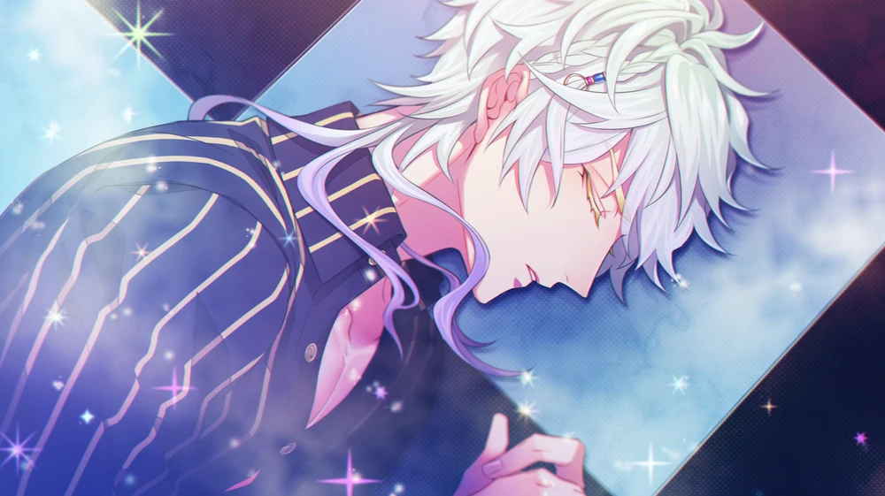 A CG image of Peter Flage resting on the floor with his eyes closed.