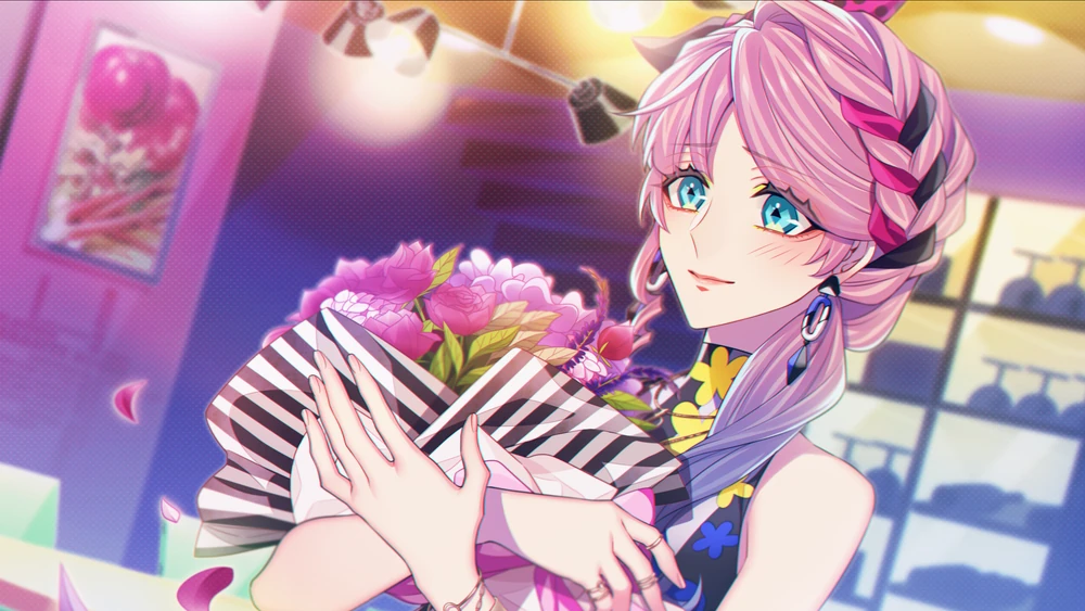 The protagonist of Cupid Parasite, Lynette Mirror, holding a bouquet.