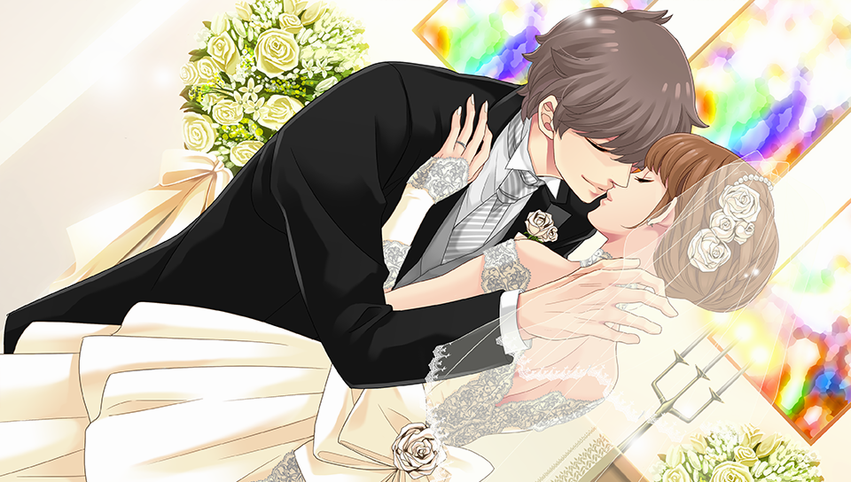 Masaomi and Ema at their wedding ceremony.