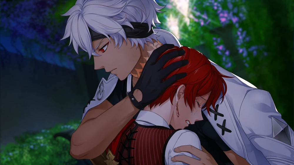 Zenn comforting Anastasia as she cries. 