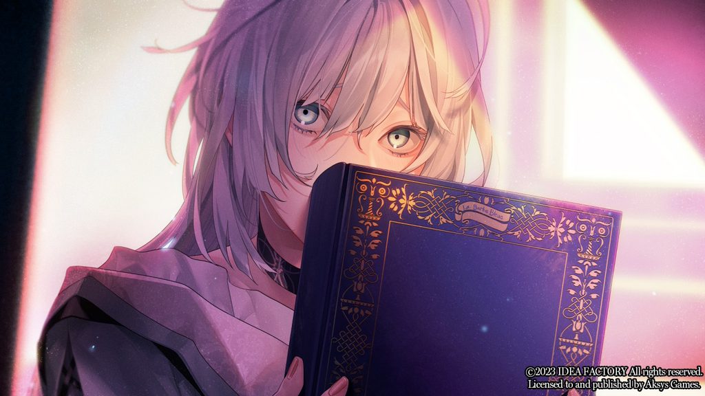 Mathis hiding behind a book which illustrates his meek nature as a character in Virche Evermore - Error: Salvation.
