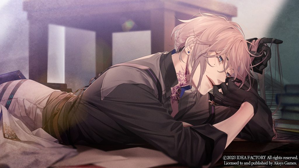 Scien Brofiise from Virche Evermore - Error: Salvation laying on the floor, seemingly sensually putting together a puzzle.