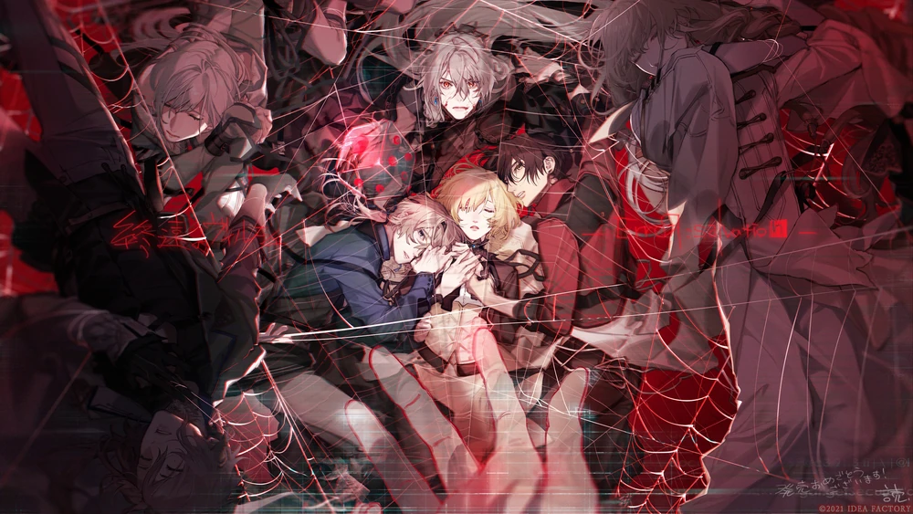 Promotion Artwork for Virche Evermore Error Salvation featuring the entire cast.